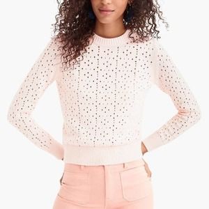 J Crew Point Sur Pink Allover Pointelle Cotton Sweater Size XL